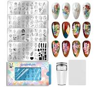 PH PandaHall 4pcs Abstract Face Nails Stamping Plate Flower Leaves Nail Design Stamper Female Figures Nail Art Template Geometric Patterns Nails Image Plates for Women DIY Manicure Salon Printing