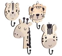 PH PandaHall 4Pcs Animal Decorative Wall Mount Coat Hooks Wooden Safari Wild Animal Hook Cute Towel Hanger Classroom Hooks for Bedroom Coat Wall Bathroom Home Decor, 116~165mm Long