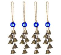 PH PandaHall 4pcs Antique Bronze Witch Bells Iron Door Knob Protection Bells with Evil Eye Pendant 35.5cm Hanging for Boho Home Decor and Mystical Guardian