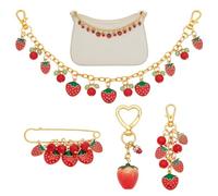 PH PandaHall 4pcs Bag Charms Set for Handbags Strawberry Bag Chains, Strawberry Keychain Charms Decorative Safety Pin Purse Charm for Purse Christmas Handbag Gifts Wallet Crossbody Shoulder Bags