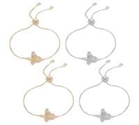 PH PandaHall 4pcs Bee Bracelets 2 Colors Silver Honeybee Chain Bracelets Golden Insect Bracelet with Cubic Zirconia for Women Jewellery Gifts Valentine's Day Mother's Day Birthday