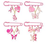 PH PandaHall 4pcs Breast Cancer Awareness Pins Pink Ribbon Awareness Pins with Butterfly Heart, 2.36 inch Enamel Ribbon Brooches for Women Survivor Party Charity Events Inspirational Gifts
