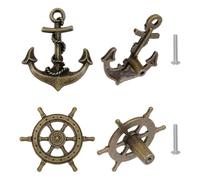 PH PandaHall 4PCS Cabinet Knobs 2 Style Anchor Rudder Drawer Knobs Nautical Style Furniture Pulls Antique Bronze Dresser Handles for Bathroom Cabinet Kitchen Cupboard Wardrobe Closet Hardware Upgrade