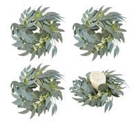 PH PandaHall 4pcs Candle Rings Wreath 11 inch Artificial Eucalyptus Leaves Wreaths Small Boho Wreaths Rings Pillar Candle Holder Centerpieces for Spring Summer Wedding Home Door Tabletop Decoration