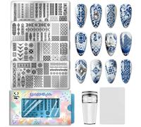 PH PandaHall 4pcs Chinese Style Patterns Nail Stamp Plate Retro Long Strip Nail Art Template Floral Motifs Nails Stencils Nails Image Plate for Women Manicure Tips Design Decoration