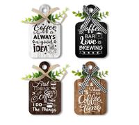 PH PandaHall 4pcs Coffee Bar Decor Wooden Sign for Station & Table - Rustic Style Mini Wood Plaque for Coffee Lover's Home & Kitchen - 5.9"x3.5"