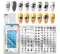 PH PandaHall 4pcs Comic Eyes Nail Stamping Plates Cartoon Eyes Nails Art Stencils Facial Expression Nails Image Plate Lovely Anime Eye Nails Art Templates for Women Manicure Salon Design Stamp Print