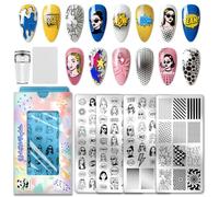 PH PandaHall 4pcs Comic Nail Stamping Plates Retro Avatar Nails Art Stencils Cartoon Characters Text Manicures Image Plate Female Portrait Nails Art Templates for Manicure Salon Design Stamp DIY Print
