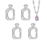 PH PandaHall 4pcs CZ Pendant Base, Rectangle Brass Pendant Tray Setting Platinum Base Gemstone Support Bezel Blanks Charms for Jewellery Necklace Pendants Making, Fit for 8-12mm Oval Gems
