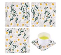 PH PandaHall 4PCS Daisy Cloth Cup Mats 11x11cm Embroidered Floral Coasters White Daisy Absorbant Mat Pad Fabric Vintage Cup Holder Coaster Square Cloth Coasters for Kitchen Tea Table Cup Glass
