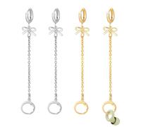 PH PandaHall 4pcs Earplug Earrings Loop Earplug Holder, Anti Lost Ear Clips | Stainless Steel Hoop Earrings Noise Reducing Earring Loop Switch with Bowknot Charms for Home Office, 3.7 Inch
