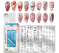 PH PandaHall 4pcs Flower Nail Stamping Plate Leaf Plants Nail Stamper Floral Wreath Nails Arts Stencil Rose Tulip Nails Print Stencils Daisy Manicure Image Plates for Women Manicures Salon Design
