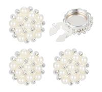 PH PandaHall 4PCS Flower Pearl Button Covers 21x12.5mm Imitation Pearl Cufflinks Silver Crystal Detachable Clips Buttons Rhinestone Clip on Jewelry for Clothing Blouses Cufflinks Shirts Embellishment