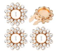 PH PandaHall 4PCS Flower Pearl Button Covers 27x18mm Imitation Pearl Rhinestone Cufflinks Golden Detachable Clips Buttons Crystal Clip on Jewelry for Clothing Blouses Cufflinks Shirts Embellishments