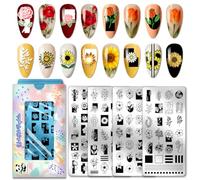PH PandaHall 4pcs Flowers Nail Stamp Plate 110 Patterns Rose Daisy Nails Art Template Tulips Floral Nails Arts Stencils Leaf Plants Manicures Image Plate for Women Nails Decoration DIY Print Design