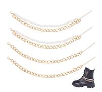 PH PandaHall 4pcs Golden Shoe Charms Chains Pearl Shoe Chains 2 Styles Aluminum Boot Strap Chain Layered Boot Chain Metal Shoes Accessory Decor for DIY Casual Shoes Decor Bag Clothes Crafts