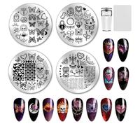 PH PandaHall 4pcs Gothic Nail Stamping Plates, Skull Heart Chain Butterfly Nail Art Templates Nails Design Stencil Stainless Steel Image Plate with Tool for Women DIY Print Manicures Salon Design