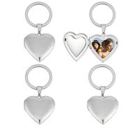 PH PandaHall 4PCS Heart Locket Keychain 3.8cm Heart Locket Key Ring Silver Photo Frame Charms 316 Stainless Steel Memory Photo Pendant Key Ring for Wedding Anniversary Birthday Christmas