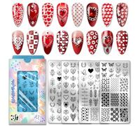 PH PandaHall 4pcs Heart Nail Stamping Plate Flower Nail Art Templates Love with Rose Nails Art Plates Butterfly Leaves Nails Design Stamp for Women DIY Manicure Salon Decor