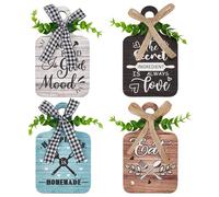 PH PandaHall 4pcs Kitchen Wall Art Decor Wood Sign, Kitchen Wooden Hanging Signs Wooden Cutting Board with Hemp Rope Wall Art Wood Rustic Hanging Decor for Home Dining Room Bar Cafe 5.9x3.5 inch