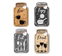 PH PandaHall 4pcs Kitchen Wall Decor Eat Drink Enjoy Love Wood Sign Jar Shaped Kitchen Decor Wall Hanging Plaques Rustic Home Decor Farmhouse Board for Home Dining Living Room Bar Cafe