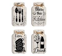 PH PandaHall 4pcs Kitchen Wall Decor Eat Drink Love Less This Kitchen Wood Sign Jar Shaped Kitchen Decor Wall Hanging Plaques Rustic Home Decor Farmhouse Board for Home Dining Living Room Bar Cafe