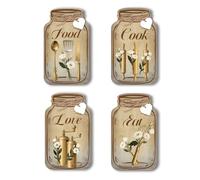 PH PandaHall 4pcs Kitchen Wall Decor Eat Food Love Cook Wood Sign Jar Shaped Kitchen Decor Wall Hanging Plaques Rustic Home Decor Farmhouse Board for Home Dining Living Room Bar Cafe