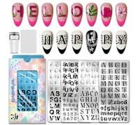 PH PandaHall 4pcs Letters Numbers Nail Stamping Plates English Alphabet Nail Art Templates Personalized Fonts Nails Design Stamp Typeface Nails Arts Plates for Women Manicures Salon DIY Print Design