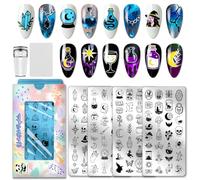 PH PandaHall 4pcs Magic Potion Nail Stamp Plate Witch Skull Nail Art Template Magic Crystal Nails Image Plate Sun Moon Witchcraft Nails Art Stencils for Women Manicure Design Print Decoration