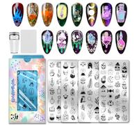 PH PandaHall 4pcs Magic Theme Nail Stamping Plates Magic Potion Crystal Nail Art Templates Mushroom Skull Manicure Art Stencils Owl Sun Moon Nails Design Stamp for Women Manicures Salon DIY Printing
