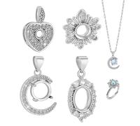 PH PandaHall 4pcs Pendant Blank Prong Settings Brass Round Oval Heart Moon Claws Jewellery Base Mounting Platinum Dangle Charm for DIY Jewellery Making Gift Giving Birthday Anniversary Decoration