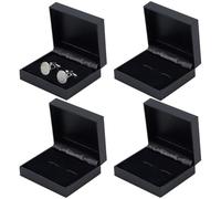 PH PandaHall 4PCS PU Leather Small Cufflink Gift Box, Stylish Cufflink Jewellery Gift Box Rectangle Black Jewellery Display Storage Case for Men for Birthday Anniversary Ceremony, 6.8x7.8x3cm