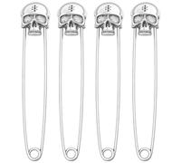 PH PandaHall 4PCS Skull Safety Pins 10.5x2cm Gothic Punk Brooches Antique Silver Skull Head Lapel Pins Skeleton Head Breast Pin Tibetan Style Large Safety Pin for Shawl Blankets Scarves Sweater