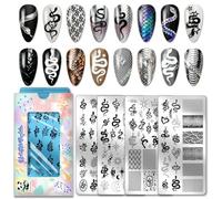 PH PandaHall 4pcs Snake Nail Stamping Plates Leaf Plants Nail Art Templates Mystical Manicure Stencils Sun Star Moon Nails Art Plate Evil Eye Nails Image Plates for Women Manicures Salon Printing