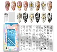 PH PandaHall 4pcs Star Moon Nail Stamping Plates Sun Nails Art Stencils Celestial Manicures Art Templates with Charms Butterflies Frame Nails Design Stamp for Women Manicures Salon DIY Decoration