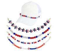 PH PandaHall 4pcs Trucker Hat Chains, Red White and Blue Hat Chains Patriotic Independence's Day Chain American Flag Baseball Cap Chain for 4th of July, DIY Mesh Baseball Hats Accessories Decoration