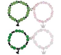 PH PandaHall 4pcs Valentine's Day Bracelets Friendship Matching Bracelets Green Pink Beaded Bracelet With Witch Hat Crown Charm for Couples Gift Party New Year Mother's Day