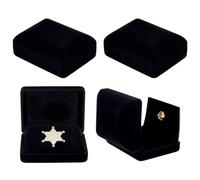 PH PandaHall 4pcs Velvet Badge Display Box, Black Brooch Presentation Display Box Jewellery Lapel Pin Gift Boxes Badge Storage Displays Case for Medal Birthday Collection, 2.4 x 3.07 x 1.28 Inch