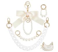 PH PandaHall 4pcs White Bag Charm Chains, Acrylic Purse Extender Chain Pearl Bag Chain Strap with Swivel Clasps Elegant Bow Keychain for Handbags Wallet Decoration Women