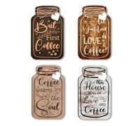 PH PandaHall 4pcs Wood Coffee Jar Sign, Wall Hanging Plaque for Farmhouse Love and Coffee Decor Vintage Coffee Bar Decor Board with Heart Pendant Sign for Home Shop Bar Cafe 6x3.5 inches