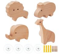 PH PandaHall 4pcs Wooden Wall Hooks, Beech Wood Animal Coat Hooks Giraffe Elephant Lion Hippo Wall Mounted Hook Hat Hook Hangers for Towels Clothes Bags Purse Backpack Jacket, 4pcs/Set