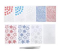 PH PandaHall 4th of July Self Adhesive Face Gems, 9 Sheets Patriotic Star Stickers Red White and Blue Star Gem Sticker Resin Hair Rhinestone Gems with Tweezer for Eyes Body Makeup Independence Day