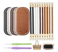 PH PandaHall 5+10 PCS Crochet Bag Bases with Purse Handles 5 Colors Leather Bag Bottom Bags Straps Knitting Crochets Bottom Shaper with 2pcs Crochet Hook for DIY Handbag Shoulder Bags Crafting Making