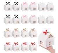 PH PandaHall 5 Colors 20 Sets House Shaped Gift Boxes Cookie Boxes White Cardboard Treat Box Wedding Favors with Ribbon for Graduation Father's Day Birthday Party Gift Giving 12.5x12.5x13.5cm