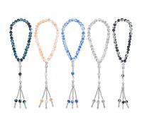 PH PandaHall 5 Colors Muslim Tasbih 33 Rosary Beads, Islamic Prayer Beads Muslim Masbaha Rosary Prayer 8mm Glass Beaded Stretch Bracelet for Ramadan Eid Decoration Gift Party Favors