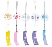 PH PandaHall 5 Colours Japanese-Style Wind Chimes, 15" Long Flower Chime Vintage Style Glass Wind Bells Creative Blessing Hanging Pendant Romantic Wind Bells for Home Dector Housewarming Diam. 2.76"