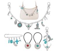 PH PandaHall 5 in 1 Turquoise Bag Charms, Western Cowboy Bag Decorative Chains Keychain Bag Chain Brooch Hair Rope Set Bag Accessories Charms for Crossbody Shoulder Bag Handbag Car Jewellery