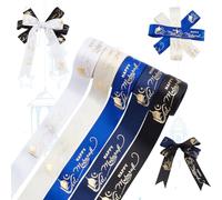 PH PandaHall 5 Rolls Happy Eid Mubarak Ribbons,25mm Wide Ramadan Decoration Blue White Black Grosgrain Ribbon Gift Wrap Ribbons Glitter Ribbon for Party Supplies Wreath Crafts Bows Making, 22.8m