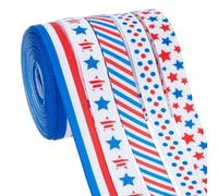 PH PandaHall 5 Style 25 Yards Independence Day Ribbons Set Red White Blue Ribbons Patriotic Ribbon 4th of July Ribbon Memorial Day Stars and Stripes Ribbons for Gift Wrapping DIY Crafts 3/8"