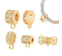 PH PandaHall 5 Styles 18k Gold Bail Charms Spacer Bail Bead Hanger Bail Tube Beads Jewellery Connector Bails with Micro Pave Cubic Zirconia European Bracelet Necklace Jewellery Making 6~11mm